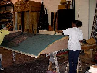Story Theatre -- roofing in the scene shop